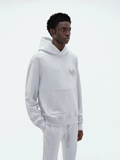 Amiri Staggered Logo-embroidered Cotton Hoodie In Heather Grey