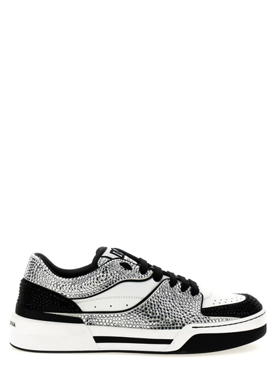 Dolce & Gabbana New Roma Rhinestone-embellished Sneakers In White/black