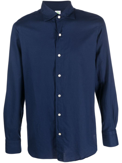 Finamore Slim Fit Flannel Shirt In Blue