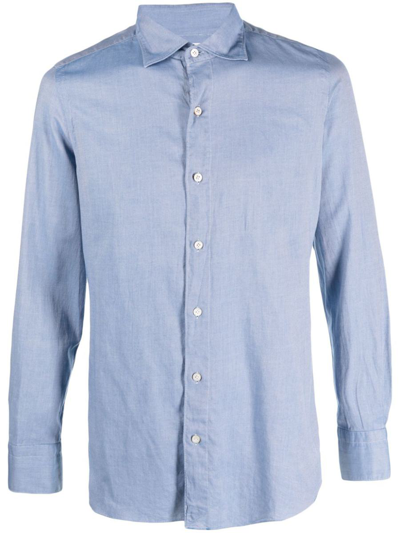 Finamore Slim Fit Flannel Shirt In Clear Blue