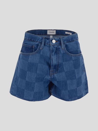 Frame ‘le Super High' Raw Edge Denim Shorts In Blue