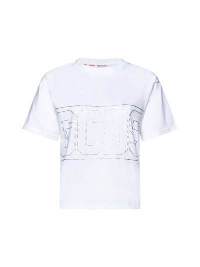 Gcds Studded-logo Crop T-shirt In White