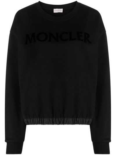 Moncler Logo-print Crew-neck Sweatshirt In Black