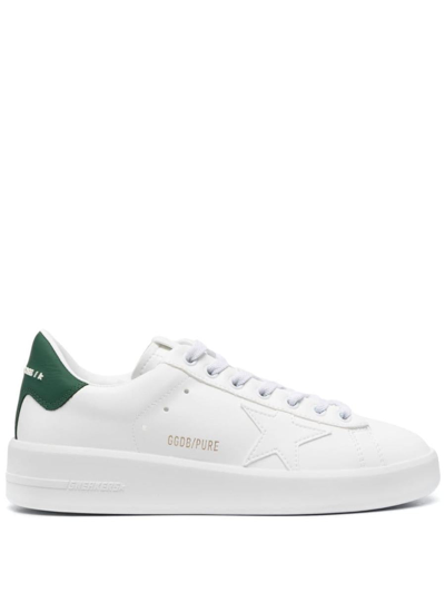 Golden Goose Logo-print Laced Leather Sneakers In White/green