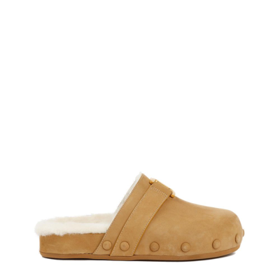 Chloé Marcie Embellished Shearling-lined Nubuck Slippers In Brown