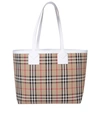 BURBERRY VINTAGE CHECK PATTERN COTTON/LEATHER BLEND TOTE BAG