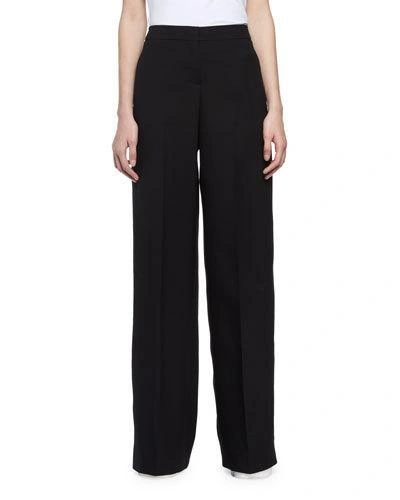 Alexander Mcqueen Satin-panel Wide-leg Tuxedo Trousers In Black