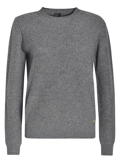 Pinko Logo Plaque Ribbed Jumper In Grey