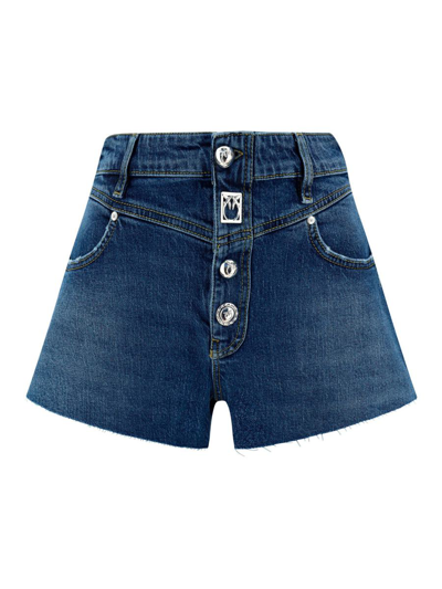Pinko Love Birds Plaque Denim Shorts In Multicolor