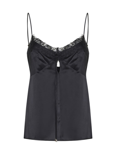 Pinko Lace-detail Silk Blend Top In Black