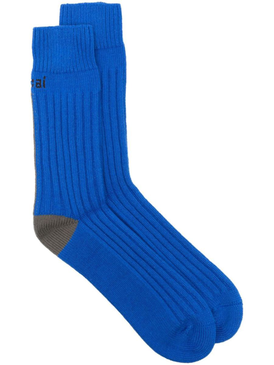 Sacai Logo Intarsia-knit Ribbed Socks In Blue