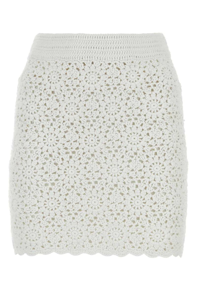 Saint Barth Mini Skirt With Elastic Waist And Floral Crochet Pattern In Grey