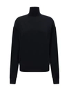 Saint Laurent Sustainable Wool Sweater With Embroidered Monogram In Noir