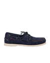 Sebago Hand-stitched Blue Suede Moccasin With Rubber Sole In Blue