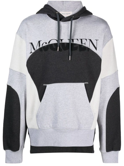 Alexander Mcqueen Logo-print Panelled Hoodie In Grey
