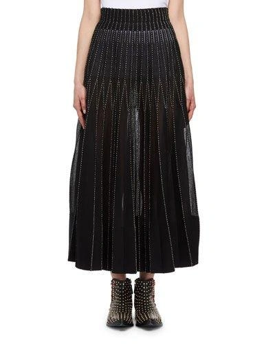 Alexander Mcqueen Cross-stitch Intarsia A-line Skirt In Black