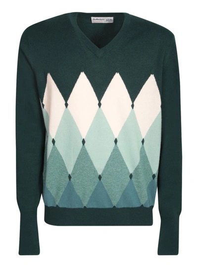 Ballantyne Green Cashmere Sweater With Diamond Pattern
