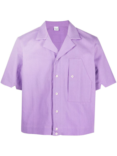 Winnie Ny 梯形翻领短袖衬衫 In Pink &amp; Purple