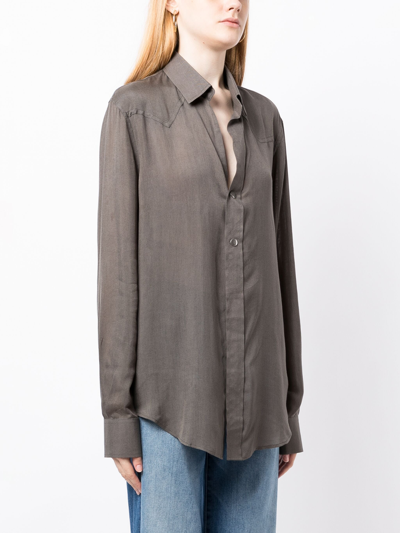 Frenckenberger Long-sleeve Wool Shirt In Black Olive