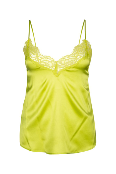 Pinko Lace-embroidered Stretch-silk Tank Top In Lime Yellow