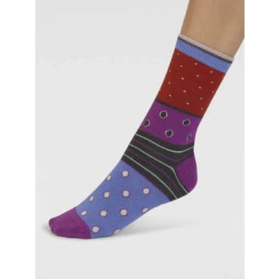 Thought Spw898 Rondel Spot And Stripe Bamboo Ankle Socks In Flame Orange