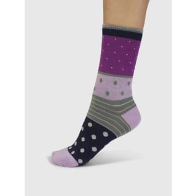 Thought Spw898 Rondel Spot And Stripe Bamboo Ankle Socks In Magenta Pink