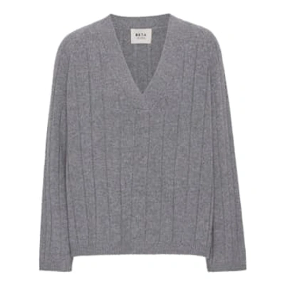 Beta Studios Gail V-neck Mongolian Cashmere Sweater | Grey Melange