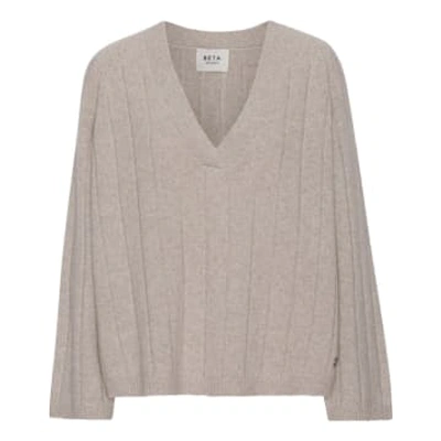 Beta Studios Gail V-neck Mongolian Cashmere Sweater | Sand Melange In Neutrals