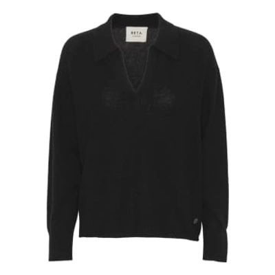 Beta Studios Greta Polo Mongolian Cashmere Sweater | Black