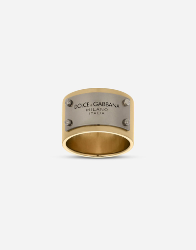 Dolce & Gabbana Engraved-logo Plaque Band Ring In Gold