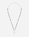 DOLCE & GABBANA NECKLACE WITH NATURAL STONES AND CROSS PENDANT