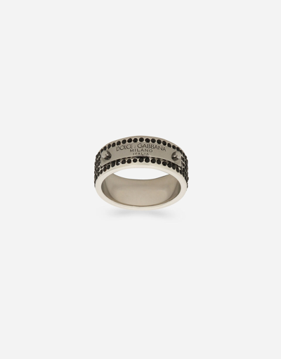 Dolce & Gabbana Ring With Rhinestones And Dolce&gabbana Logo Tag In Silver