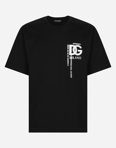 Dolce & Gabbana Cotton T-shirt With Dg Logo Embroidery And Print In Black