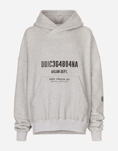 Dolce & Gabbana Jersey Hoodie With Logo Print In Grey