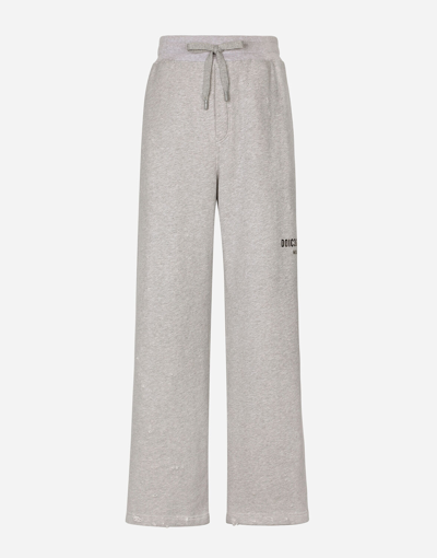 Dolce & Gabbana Printed Jogging Trousers With Small Abrasions In Grey