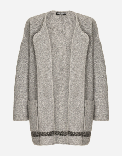 Dolce & Gabbana Technical Wool Cardigan With Logo Tag In Combined_colour