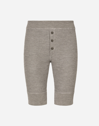 Dolce & Gabbana Fine-rib Wool Cycling Shorts In Grey