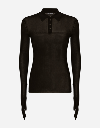Dolce & Gabbana Ribbed Viscose Polo-shirt In Black