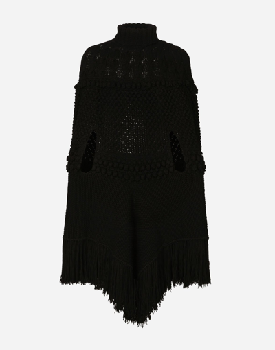 Dolce & Gabbana High-necked Wool Patchwork Knit Cape In Black