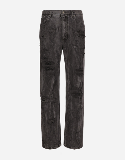 Dolce & Gabbana Washed Oversize Jeans With Rips And Abrasions In Multicolor