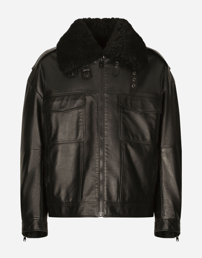 Dolce & Gabbana Bullskin Jacket With Shearling Details In Black