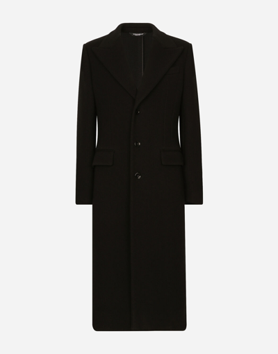 Dolce & Gabbana Single-breasted Technical Wool Jersey Coat In Black