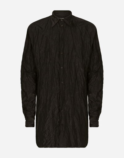 Dolce & Gabbana Oversize Crushed Foiled Fabric Shirt In Black