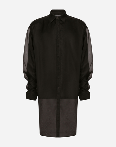 Dolce & Gabbana Double Oversize Shirt In Silk Satin And Organza In Black