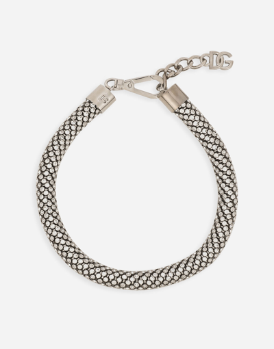 Dolce & Gabbana Tubular Choker With Rhinestones In Silver