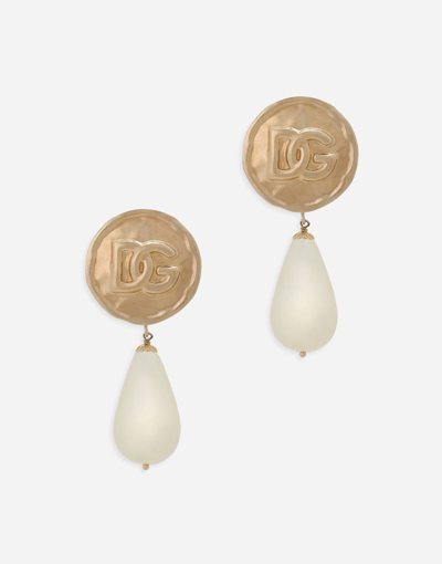 Dolce & Gabbana Earrings With Dg Logo And Teardrop Pendants In Gold