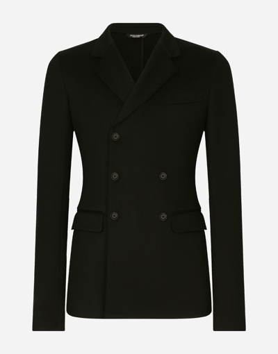 Dolce & Gabbana Double-breasted Technical Cotton Jersey Jacket In Black