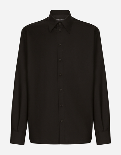 Dolce & Gabbana Silk And Wool Shirt With Logo Tag In Black