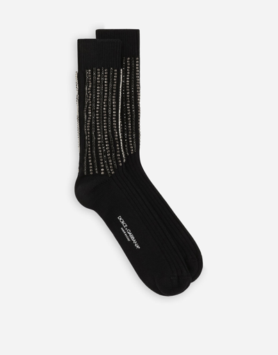 Dolce & Gabbana Fine-rib Cotton And Wool Socks With Embroidery In Multicolor