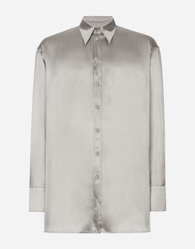 Dolce & Gabbana Oversize Silk Shirt In Grey